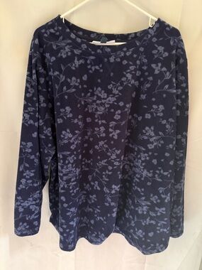 Karen Scott Navy Blue Floral Long Sleeve Top